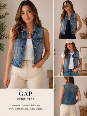 GAP Blue Washed Denim Vest